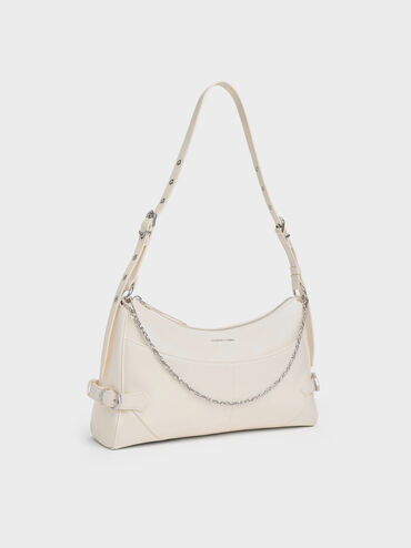 Antonella Chain-Strap Side-Buckle Shoulder Bag, Cream, hi-res