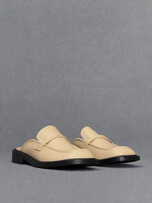 Tahlia Leather Loafer Mules, Beige, hi-res