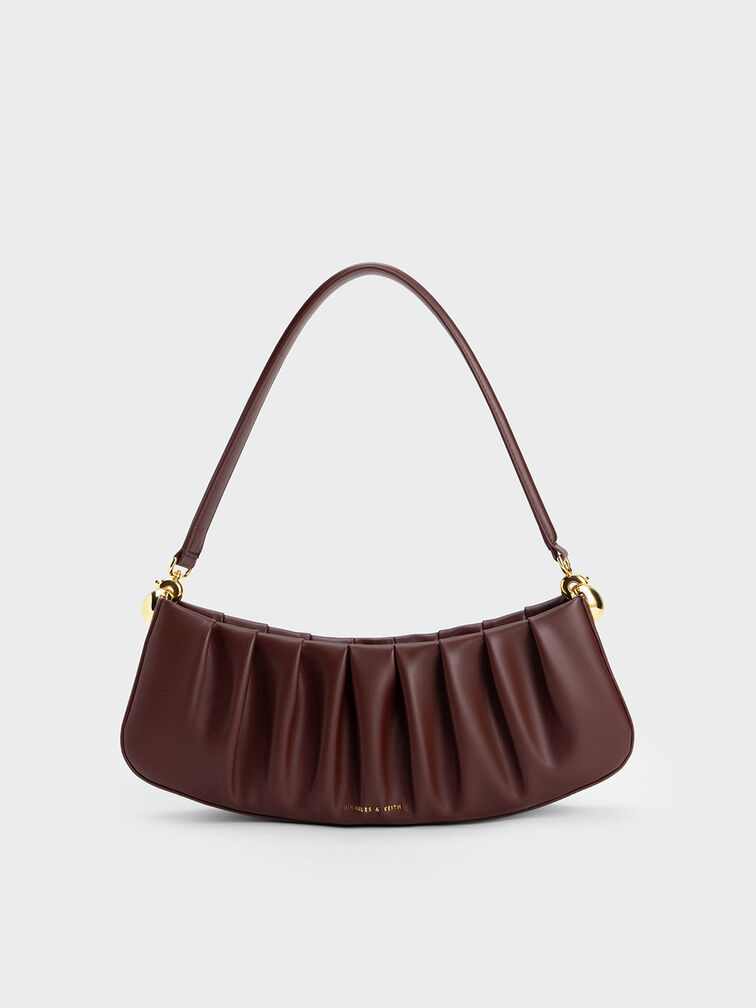Aldora Ruched Shoulder Bag, Dark Chocolate, hi-res
