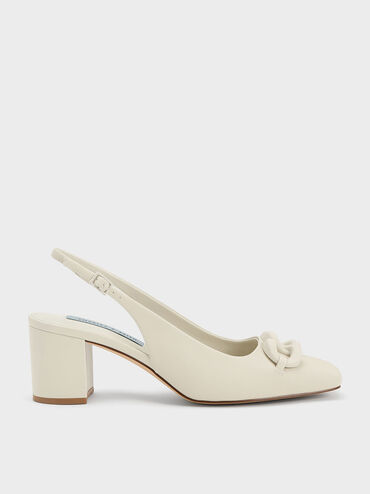 Chunky Chain-Link Slingback Pumps, Chalk, hi-res