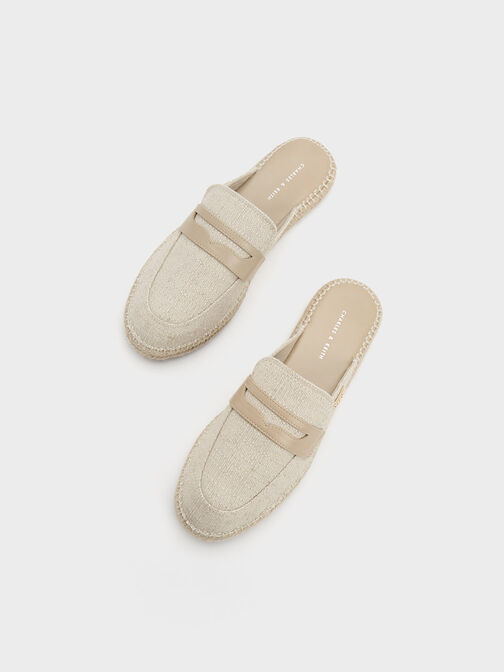 Penny Loafer Backless Espadrilles, Beige, hi-res