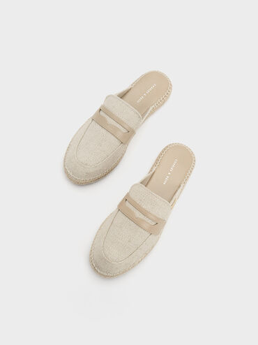 Penny Loafer Backless Espadrilles, Beige, hi-res