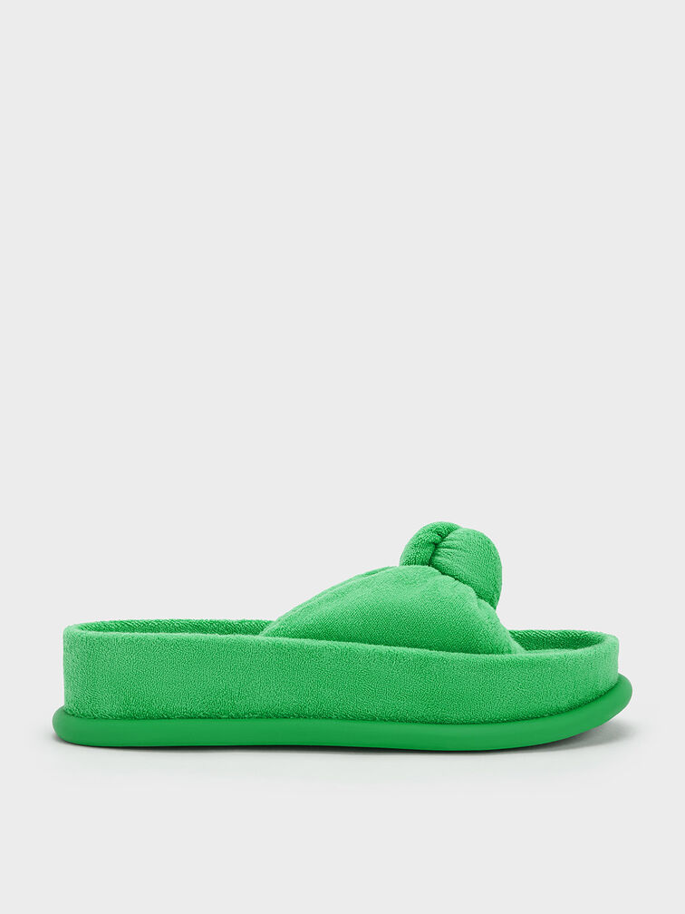Loey Textured Knotted Slides, Green, hi-res
