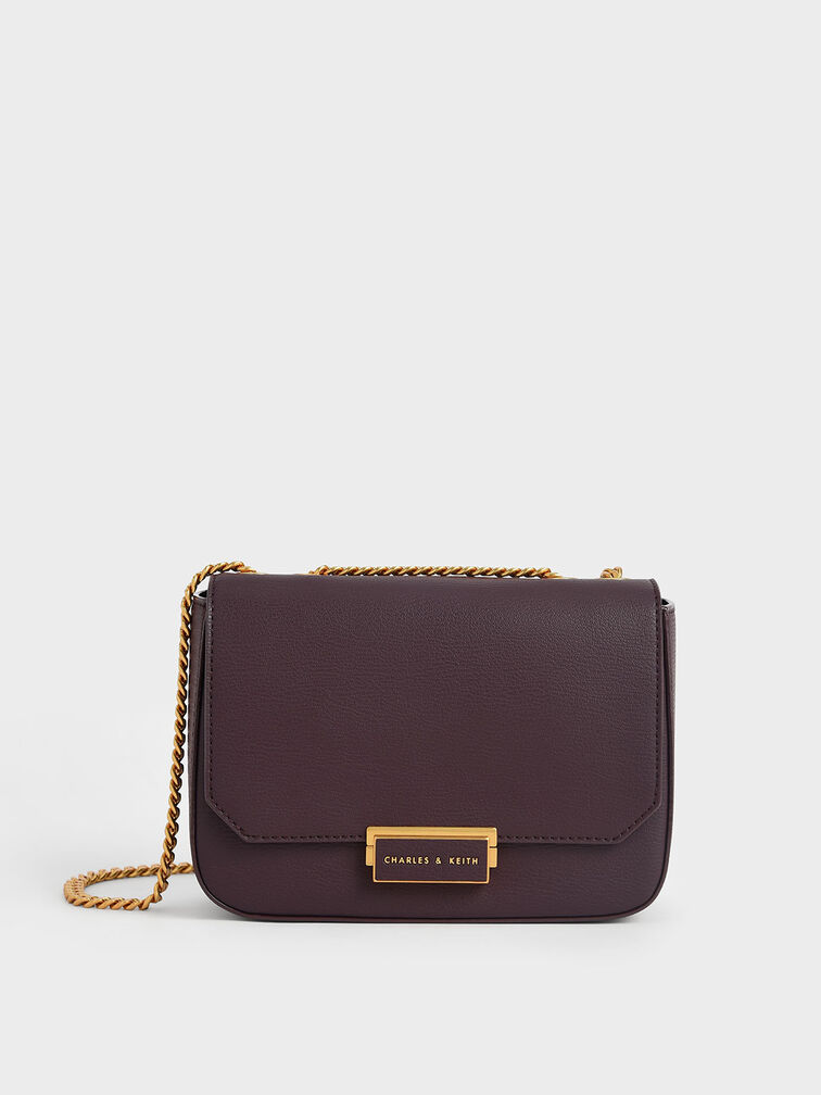 Dark Oak Chain Strap Shoulder Bag - CHARLES & KEITH IN