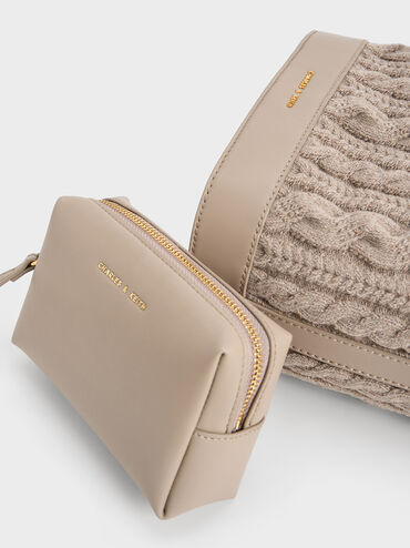 Apolline Textured Knit Bucket Bag, Taupe, hi-res