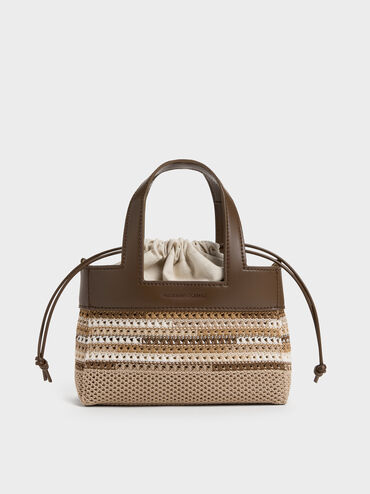 Girls' Ida Multi-Stripe Knitted Mini Bag, Multi Brown, hi-res