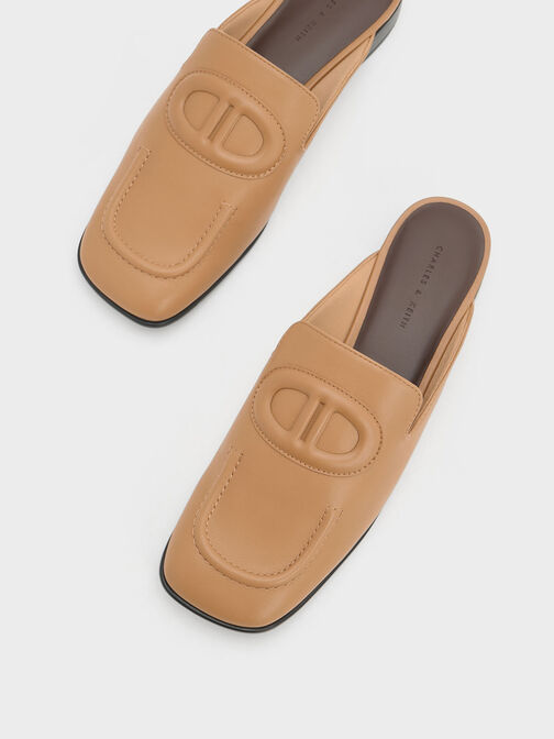 Oval Stitch-Trim Slip-On Flats, Camel, hi-res