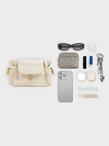 Duo Quilted Two-Way Front Flap Backpack, Cream, hi-res