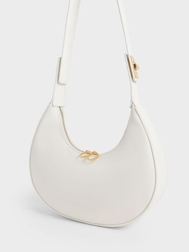 Crescent Hobo Bag, White, hi-res