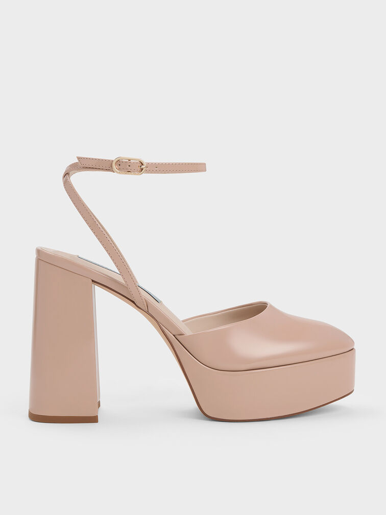 Patent Platform Ankle-Strap Pumps, Nude, hi-res