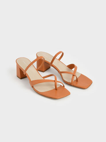 Block Heel Toe Loop Sandals, Orange, hi-res