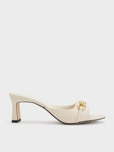 Chunky Chain-Link Heeled Mules, Chalk, hi-res