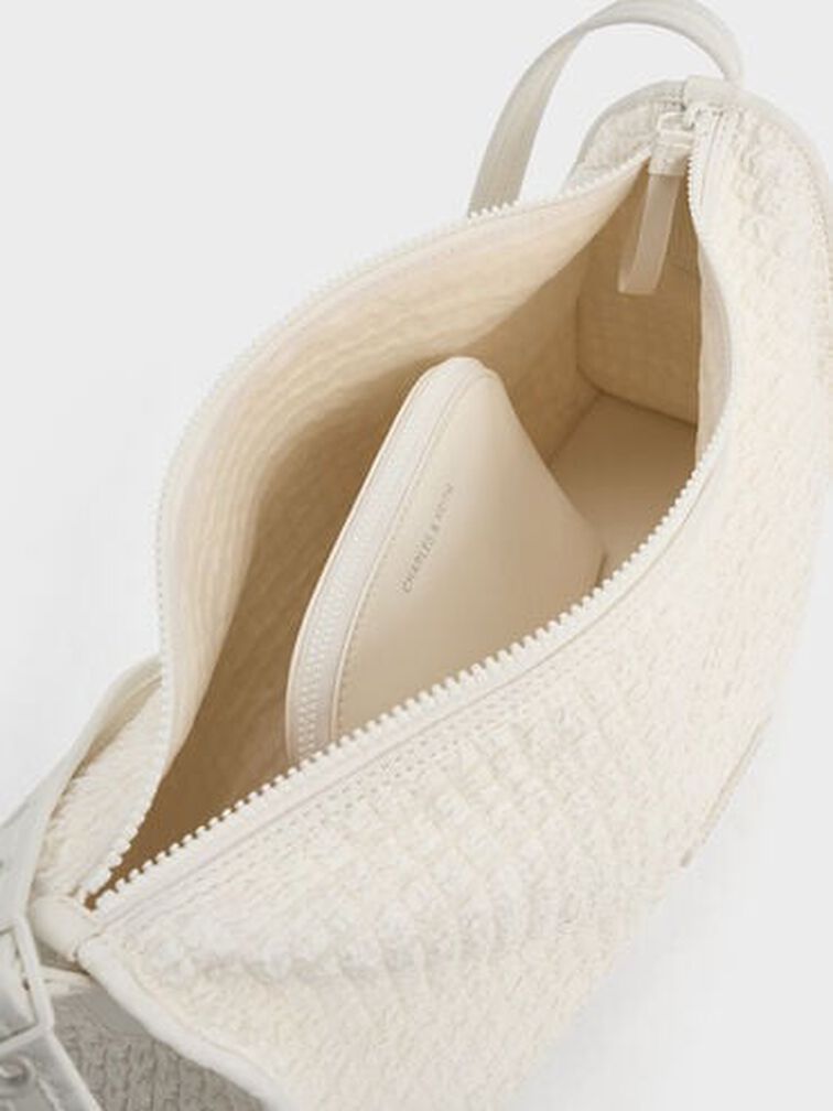 Textured Elongated Shoulder Bag, Frosted White, hi-res