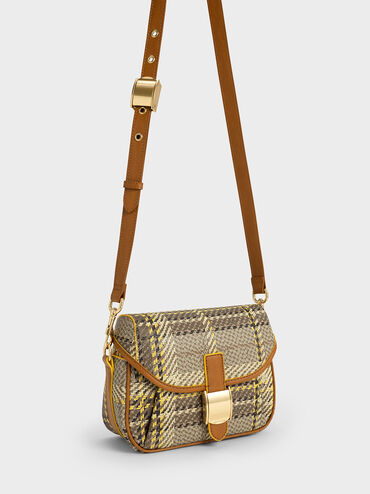 Altea Belted Plaid Crossbody Bag, Yellow, hi-res