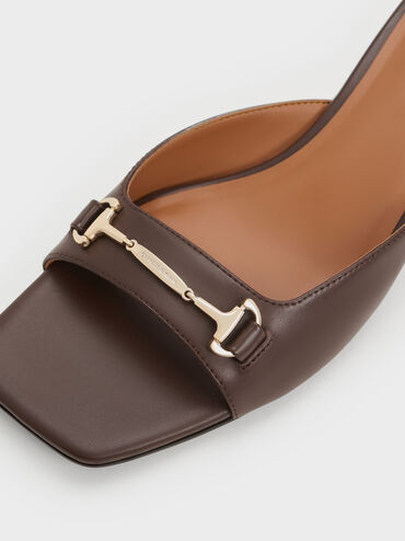 Erinna Metallc-Accent Wedge Mules, Dark Brown, hi-res