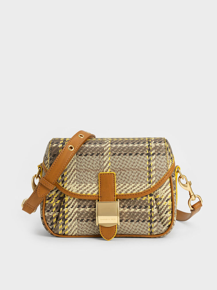 Altea Belted Plaid Crossbody Bag, Yellow, hi-res