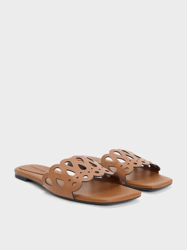 Cut-Out Slide Sandals, Cognac, hi-res