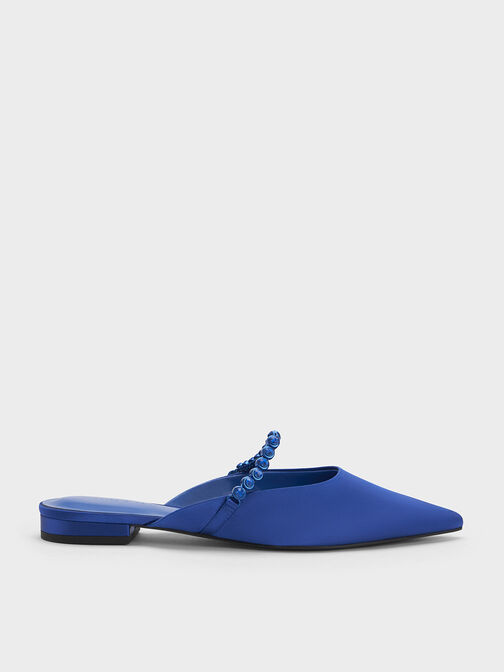 Flores Recycled Polyester Gem-Strap Flat Mules, Blue, hi-res