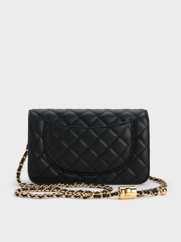 Cressida Quilted Push-Lock Clutch, Black, hi-res