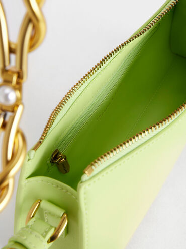 Metallic-Accent Strap Trapeze Bag, Lime, hi-res