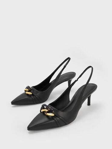 Chain-Link Accent Slingback Pumps, Black, hi-res