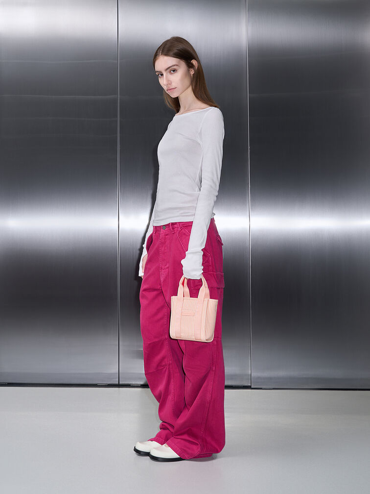 Mini Kay Striped Tote Bag, Pink, hi-res