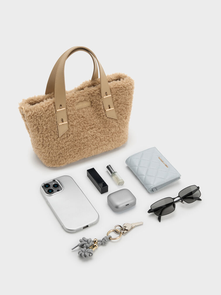 Mini Shania Faux Shearling Double-Handle Tote Bag, Nutmeg Beige, hi-res