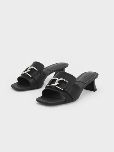 Gabine Leather Block Heel Mules, Black, hi-res