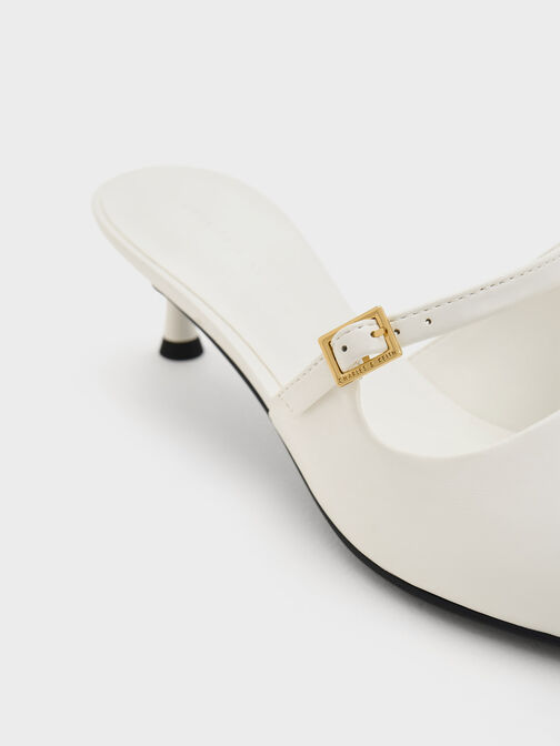 Metallic Cap Heeled Mules, White, hi-res