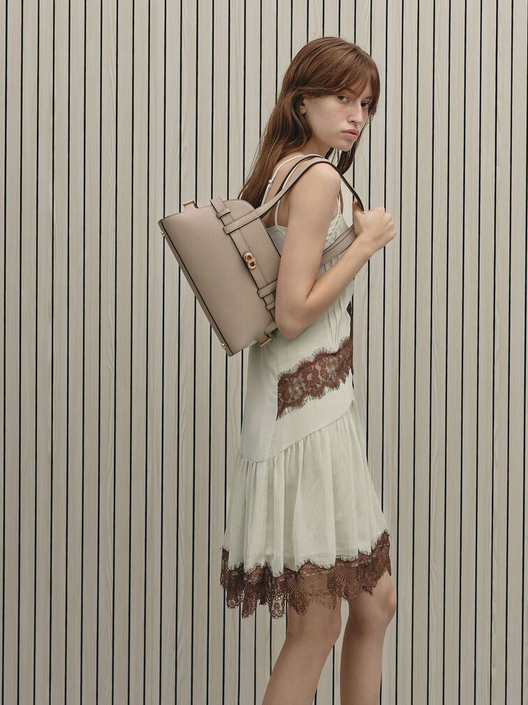 Aubrielle Belted Shoulder Bag, Taupe, hi-res