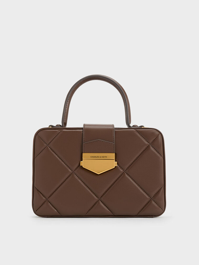 Veritgo Quilted Boxy Bag, Dark Brown, hi-res