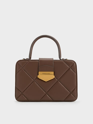 Veritgo Quilted Boxy Bag, Dark Brown, hi-res