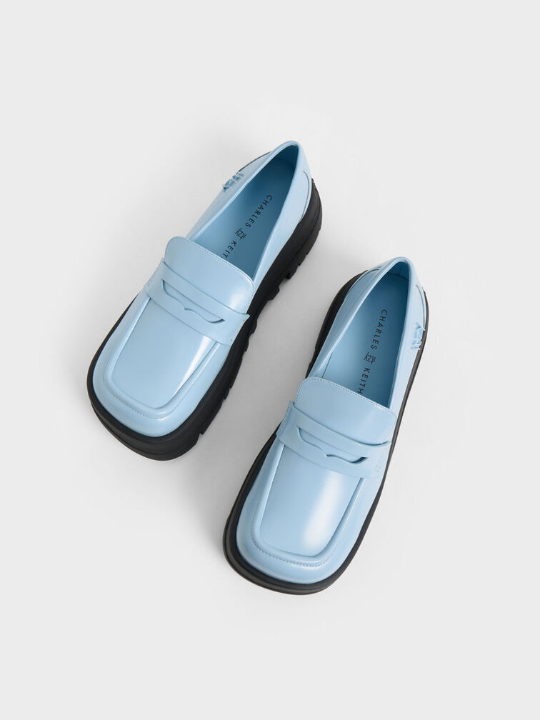 Rainier Chunky Platform Penny Loafers, Light Blue, hi-res
