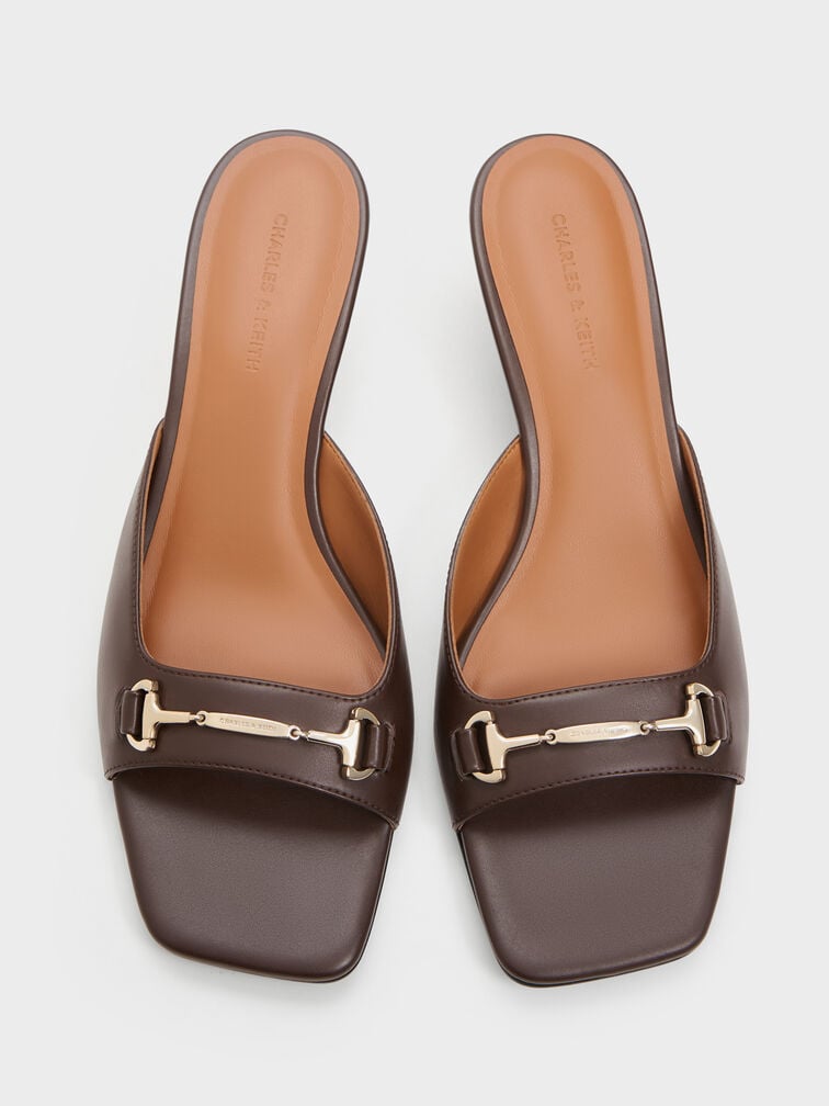 Erinna Metallc-Accent Wedge Mules, Dark Brown, hi-res