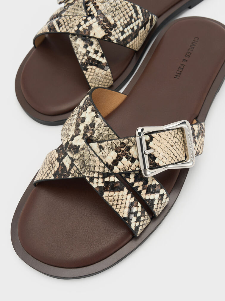 Anita Snake-Print Crossover Slides, Animal Print Natural, hi-res