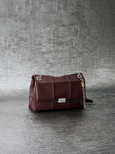 Delfina Quilted Chain-Strap Shoulder Bag, Wineberry Red, hi-res