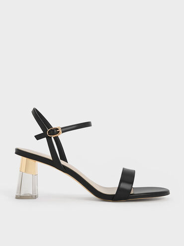 Oleana Clear Trapeze Heel Sandals, Black, hi-res