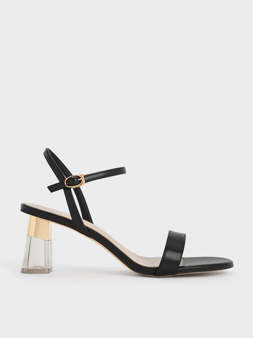 Oleana Clear Trapeze Heel Sandals, Black, hi-res