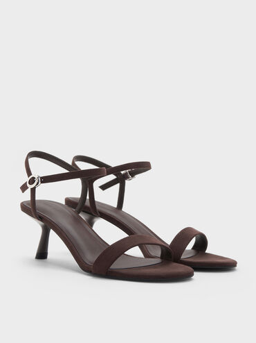 Faux Suede Slant-Heel Ankle-Strap Sandals, Dark Brown Textured, hi-res