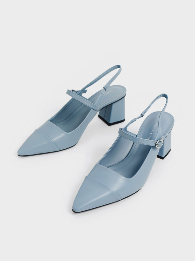 Pointed-Toe Slingback Pumps, Slate Blue, hi-res