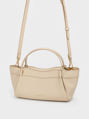 Clarice Pleated Double-Handle Tote Bag, Dusted Oat, hi-res