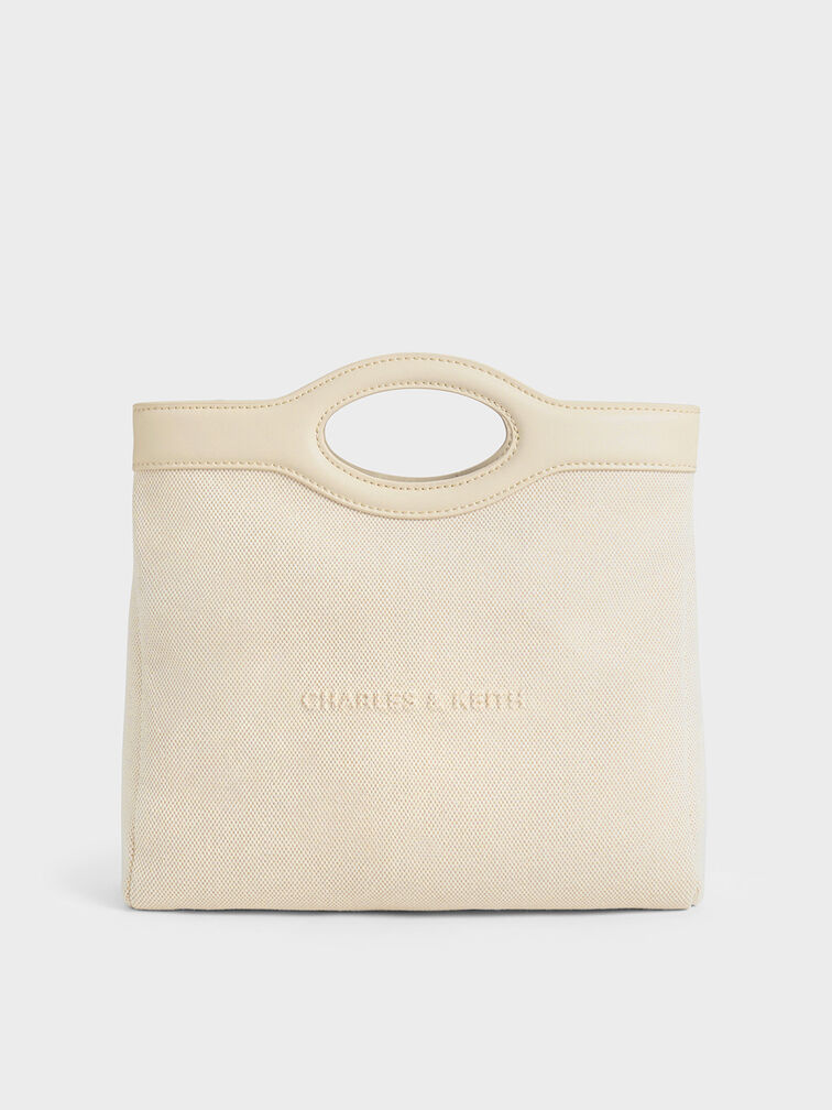 Arwen Canvas Curved-Handle Bag, Beige, hi-res