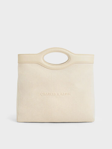 Arwen Canvas Curved-Handle Bag, Beige, hi-res