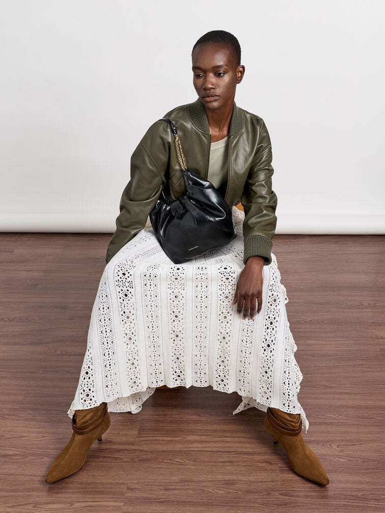 Ciara Ruched Hobo Bag, Black, hi-res