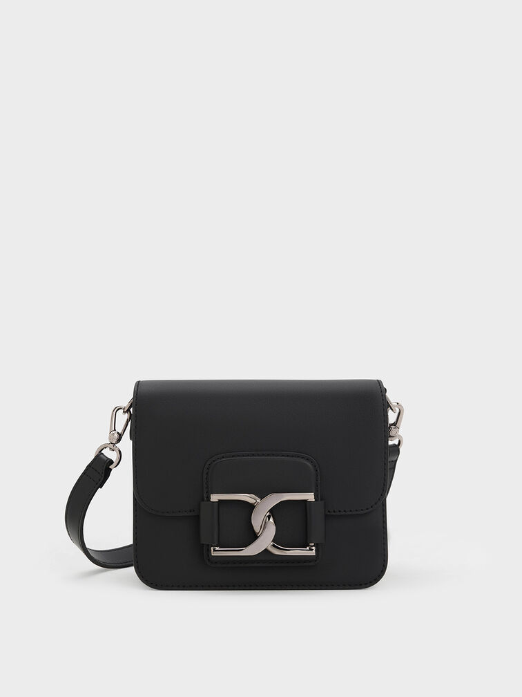Gabine Leather Crossbody Bag, Noir, hi-res