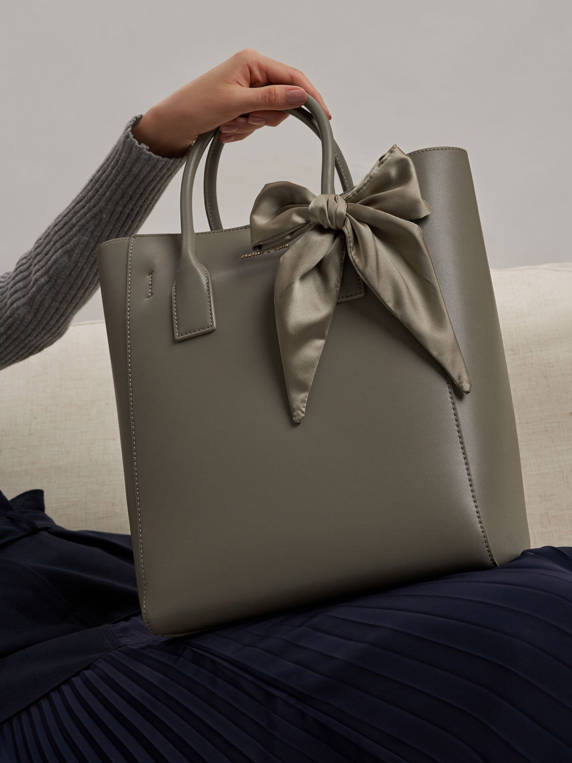 Taupe Bow Tote Bag CHARLES KEITH IN