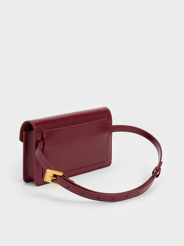 Samantha Envelope Chain-Embellished Crossbody Bag, Burgundy, hi-res