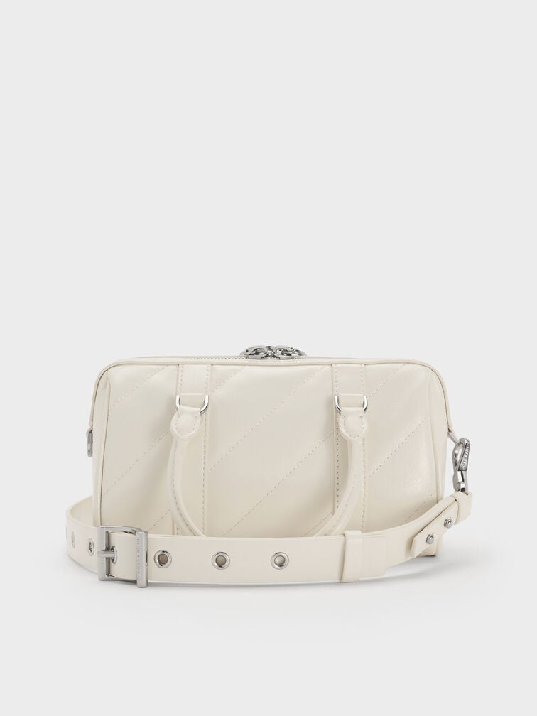 Philomena Panelled Chain-Handle Bowling Bag, Cream, hi-res