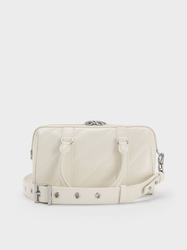 Philomena Panelled Chain-Handle Bowling Bag, Cream, hi-res