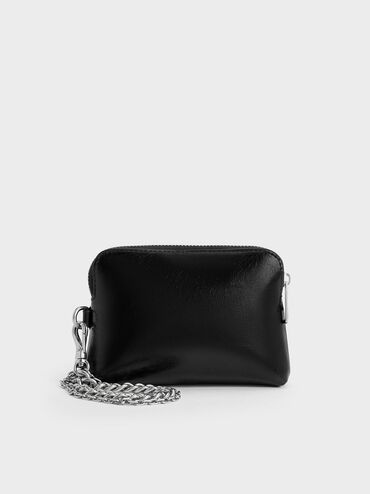 Atwood Crinkle-Effect Chain-Handle Pouch, Noir, hi-res